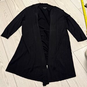 Eileen Fisher small silk cardigan black sweater long sleeve knit lounge classic